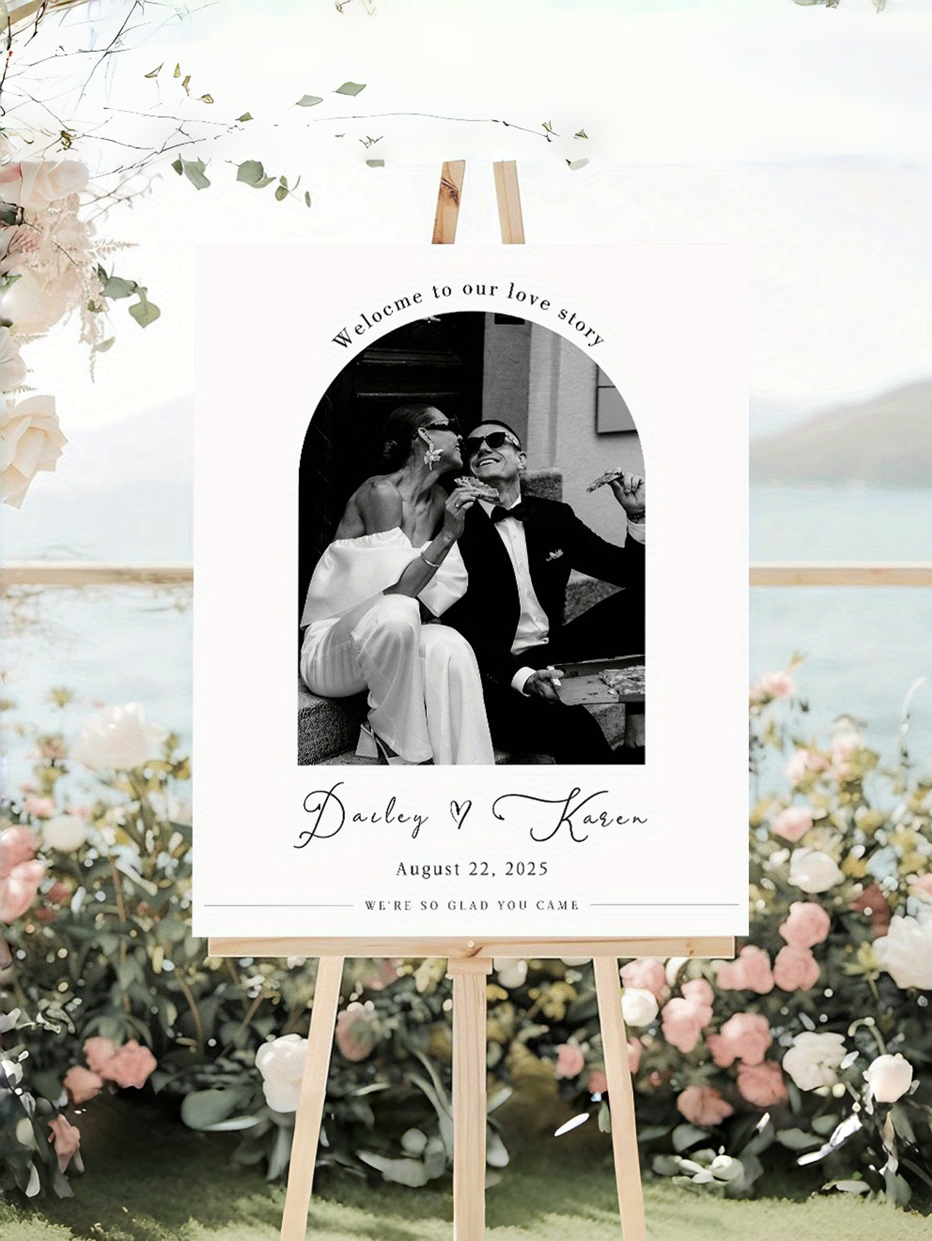 Personalized Wedding Welcome Photo Sign - PVC Material with Custom Names and Date